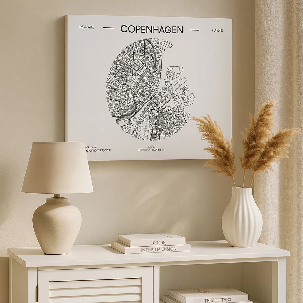 Obraz na płótnie - Mapa Kopenhagi w minimalistycznym, czarno-białym stylu - 70x50cm - Anatomia Kopenhagi - Nowoczesna dekoracja ścienna do salonu i sypialni ARTTOR