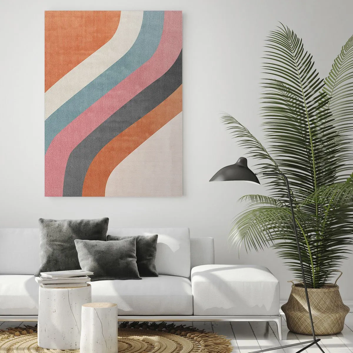 Obraz na szkle - Kolorowe pasy w stylu retro - 70x100cm - Kompozycja diagonalna – ruch - Nowoczesna dekoracja ścienna do salonu i sypialni ARTTOR