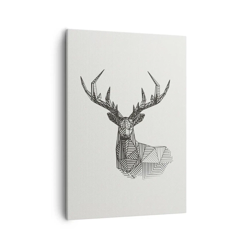 Obraz na płótnie - Geometryczny jeleń w stylu kubistycznym na jasnym tle - 50x70cm - Jeleń w kubistycznym stylu - Nowoczesna dekoracja ścienna do salonu, kuchni i sypialni ARTTOR