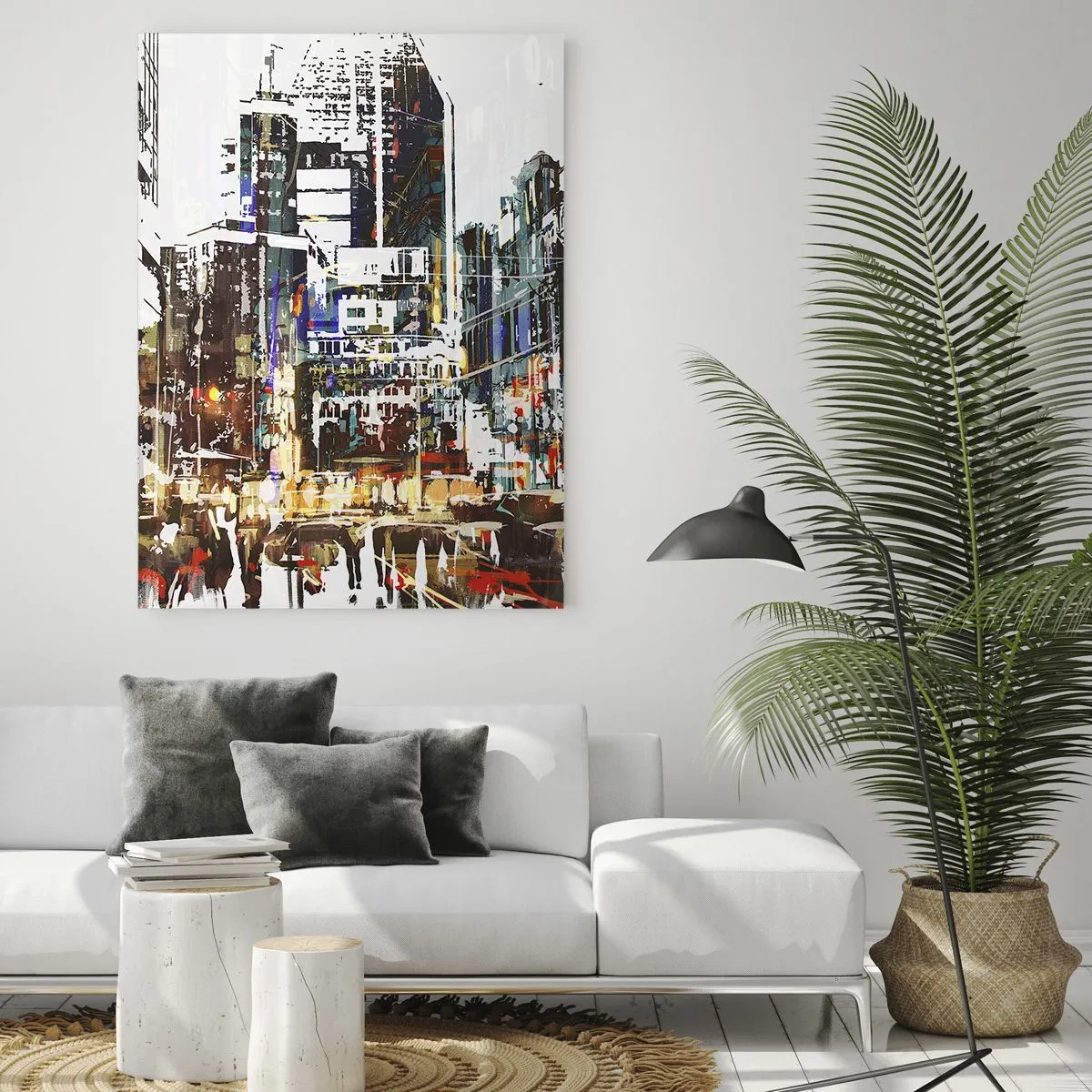 Obraz na szkle - Kolorowe światła miasta w artystycznym, migotliwym stylu - 50x70cm - Miasto migotliwe - Nowoczesna dekoracja ścienna do salonu, kuchni i sypialni ARTTOR