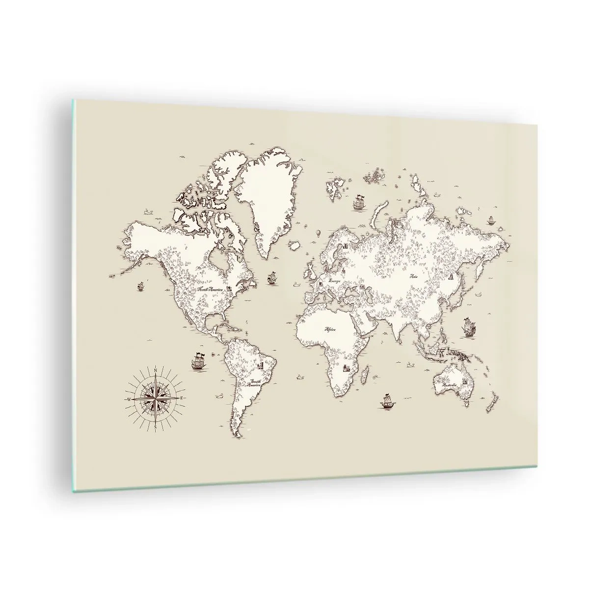 Obraz na szkle - Stylizowana mapa świata w klasycznym wydaniu - 70x50cm - Podróż dookoła świata - Nowoczesna dekoracja ścienna do salonu i sypialni ARTTOR