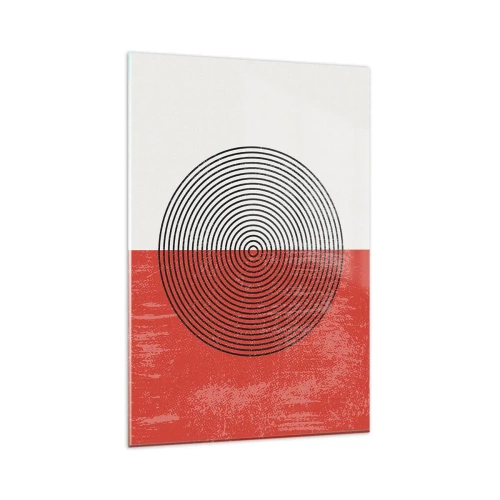 Obraz na szkle - Geometryczny wzór z koncentrycznymi kołami na czerwono-białym tle - 80x120cm - W samo sedno - Nowoczesna dekoracja ścienna do salonu i sypialni ARTTOR