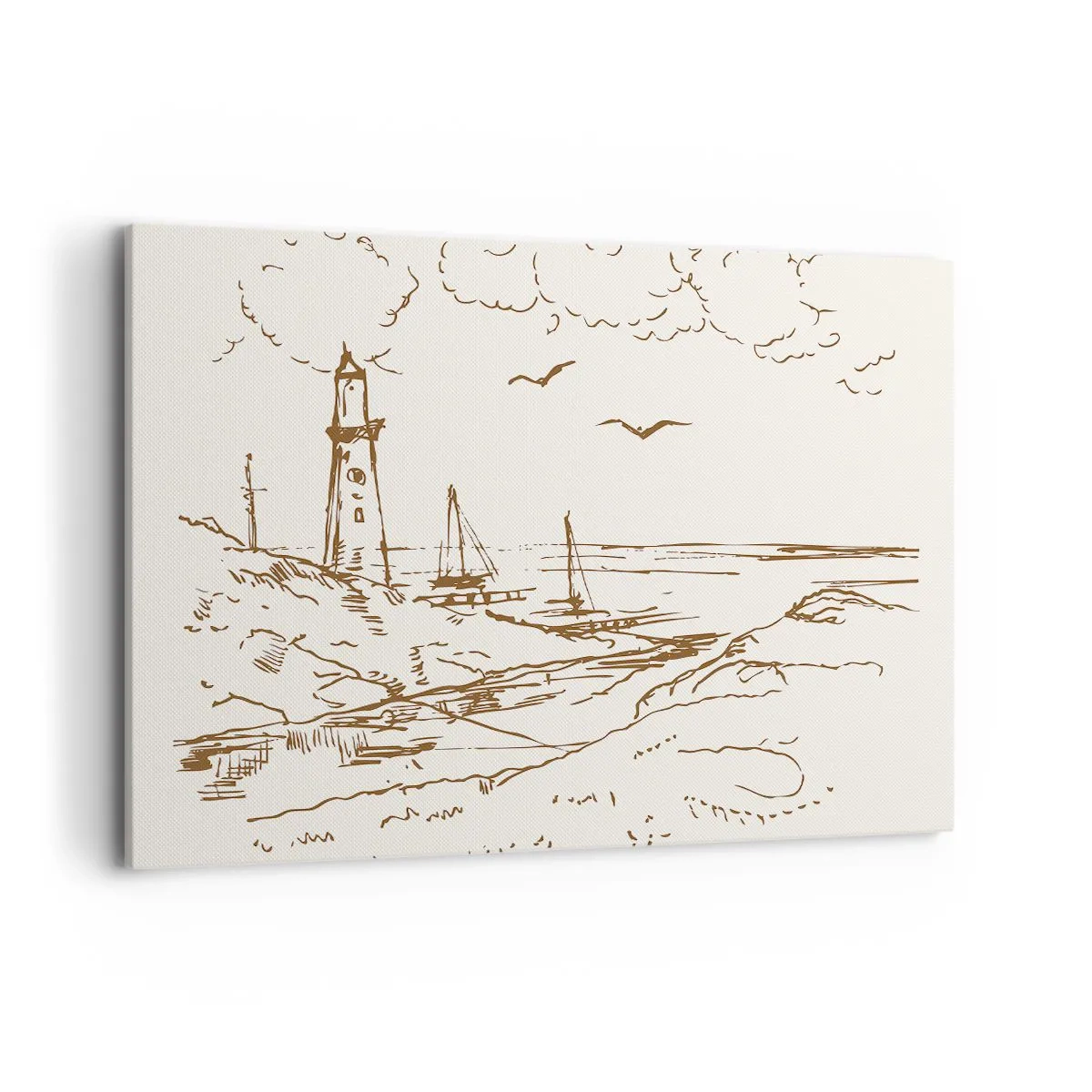 Obraz na płótnie - Szkic latarni morskiej z widokiem na morze - 120x80cm - Zarys wspomnienia lata - Nowoczesna dekoracja ścienna do salonu, kuchni i sypialni ARTTOR
