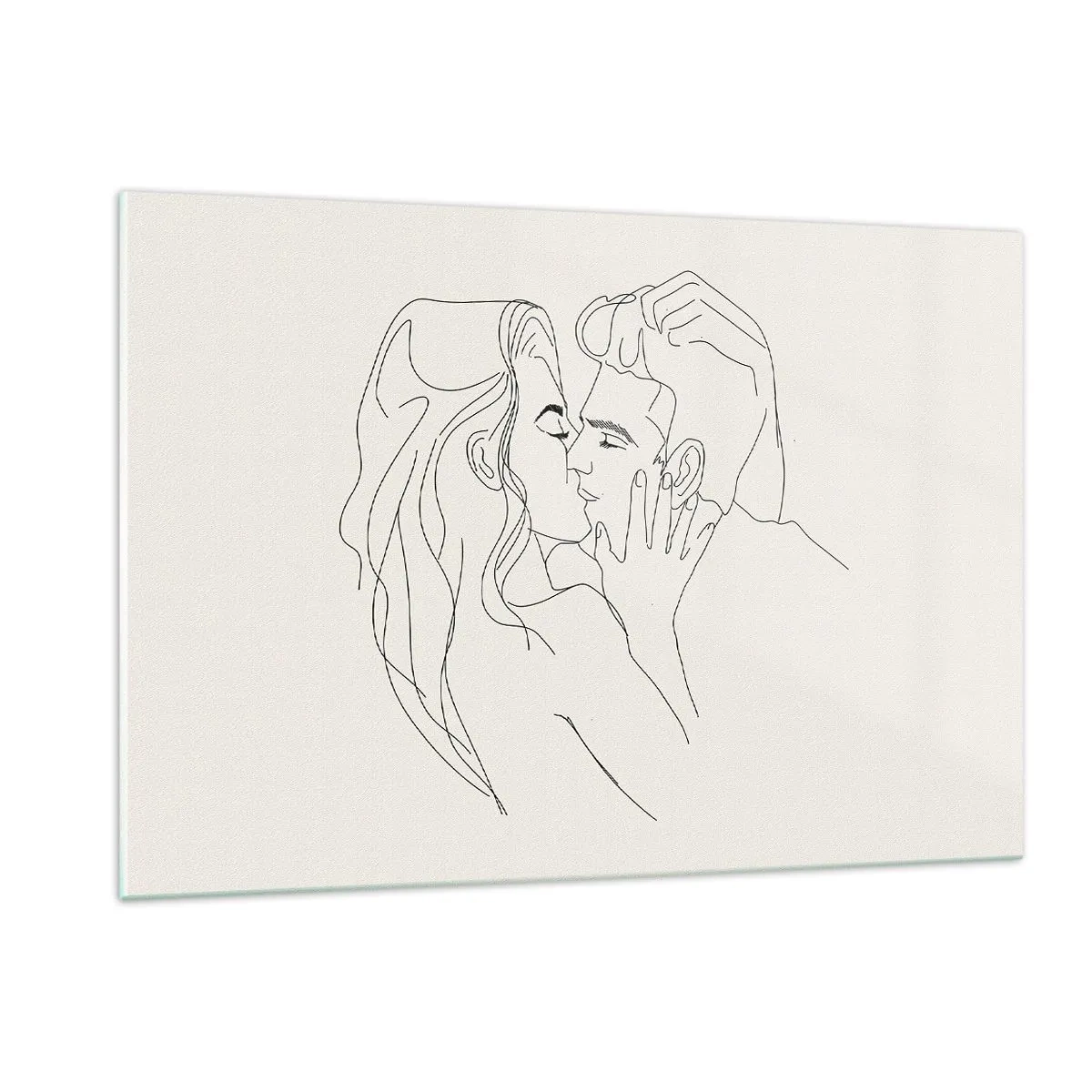Obraz na szkle - Zmysłowy pocałunek pary w konturze linii - 120x80cm - Splątani uczuciem - Nowoczesna dekoracja ścienna do salonu, kuchni i sypialni ARTTOR