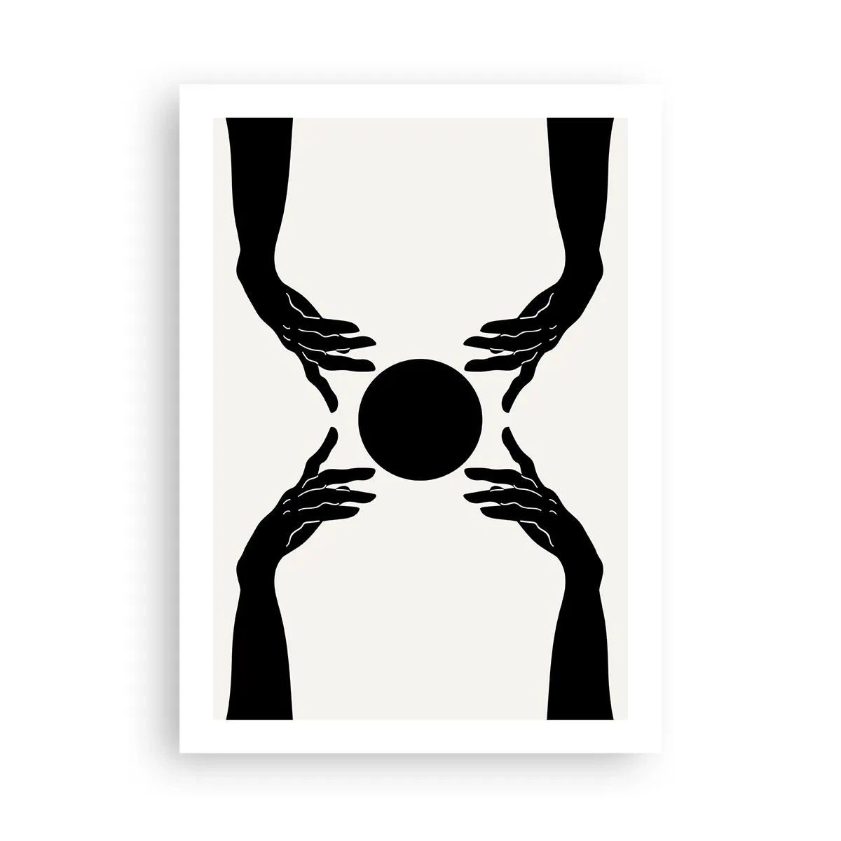 Plakat - Czarno-biała grafika dłoni z kulą - 50x70cm - Tajemny znak - Nowoczesna dekoracja ścienna do salonu, kuchni i sypialni ARTTOR