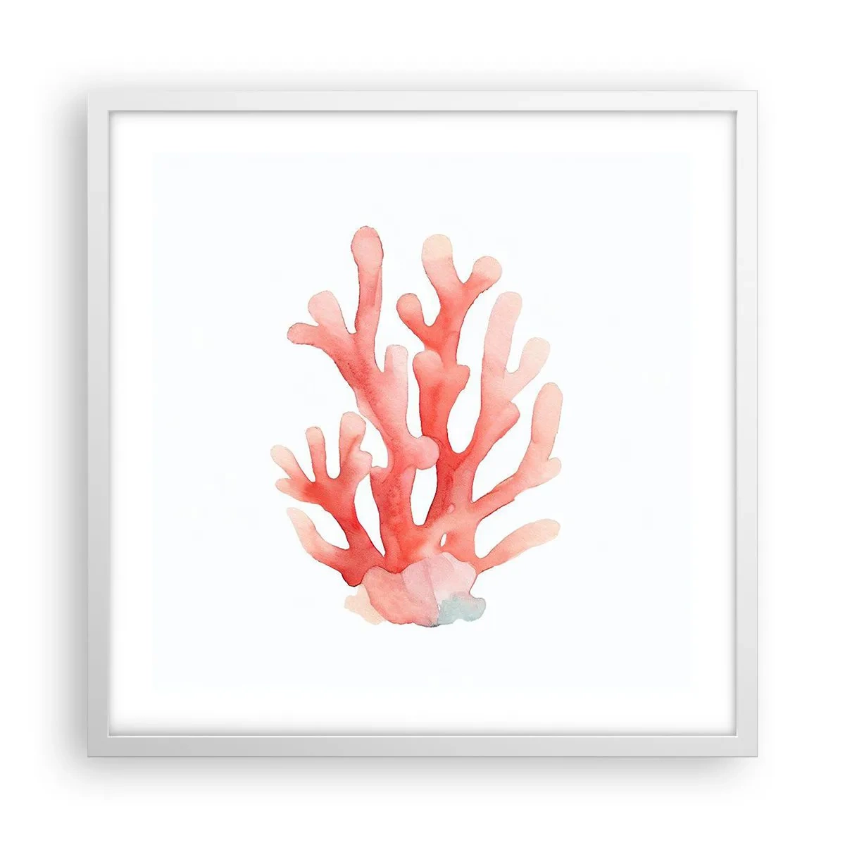 Plakat w białej ramie - Koral koloru koralowego - 50x50 cm