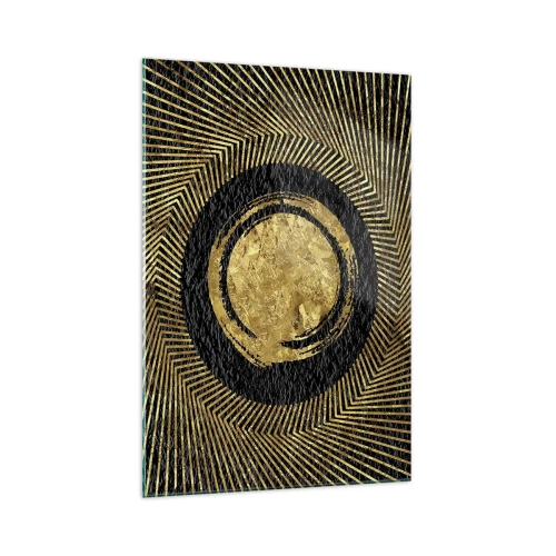 Obraz na szkle - Geometryczna kompozycja w czerni i złocie z promieniami - 70x100cm - Kompozycja glamour - Nowoczesna dekoracja ścienna do salonu i sypialni ARTTOR