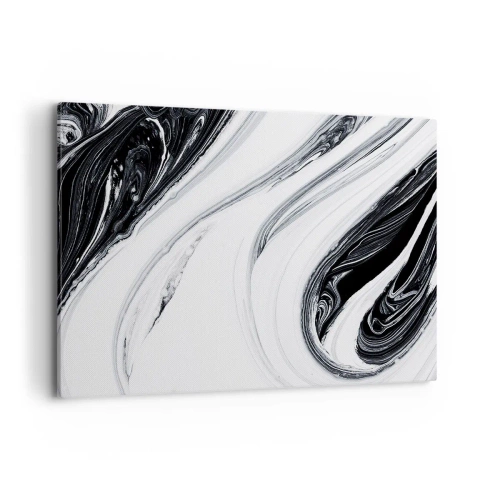 Obraz na płótnie - Czarno-biała abstrakcja z dynamicznymi liniami i wirami - 100x70cm - Połączenie przeciwieństw - Nowoczesna dekoracja ścienna do salonu, kuchni i sypialni ARTTOR