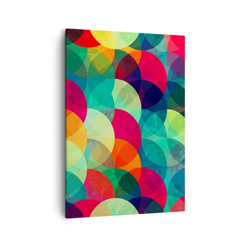 Obraz na płótnie - Kolorowa abstrakcja z geometrycznymi, nakładającymi się okręgami - 50x70cm - Wtęczowstąpienie - Nowoczesna dekoracja ścienna do salonu, kuchni i sypialni ARTTOR