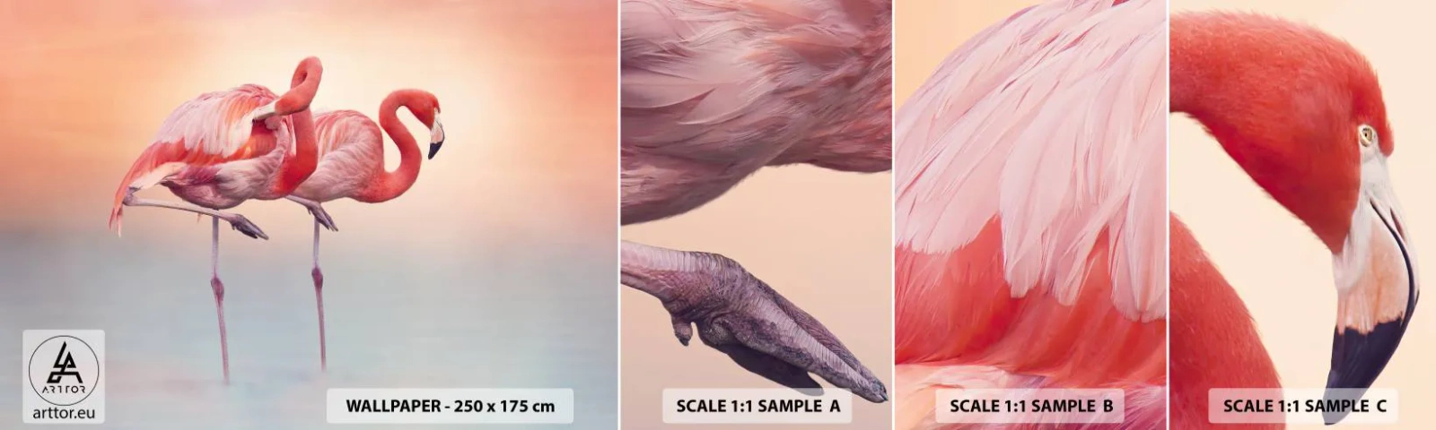 Fototapeta Próbka Samoprzylepna Deluxe Sticker - W kolorze zachodzącego słońca - Flamingi, Ptaki, Natura - 100x30 cm