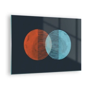 Obraz na szkle - Dwie przecinające się kolorowe planety z geometrycznym wzorem - 70x50cm - Astronomiczna fantazja - Nowoczesna dekoracja ścienna do salonu i sypialni ARTTOR
