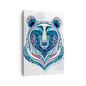 Obraz na płótnie - Geometryczny niedźwiedź w odcieniach niebieskiego i czerwonego - 70x100cm - Eviva Grenlandia! - Nowoczesna dekoracja ścienna do salonu i sypialni ARTTOR
