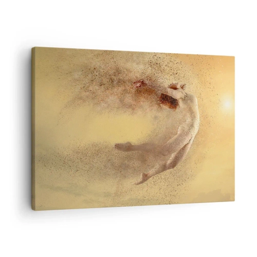 Obraz na płótnie - Postać w dynamicznym ruchu z efektem rozpadu - 70x50cm - W tanecznym uniesieniu - Nowoczesna dekoracja ścienna do salonu i sypialni ARTTOR