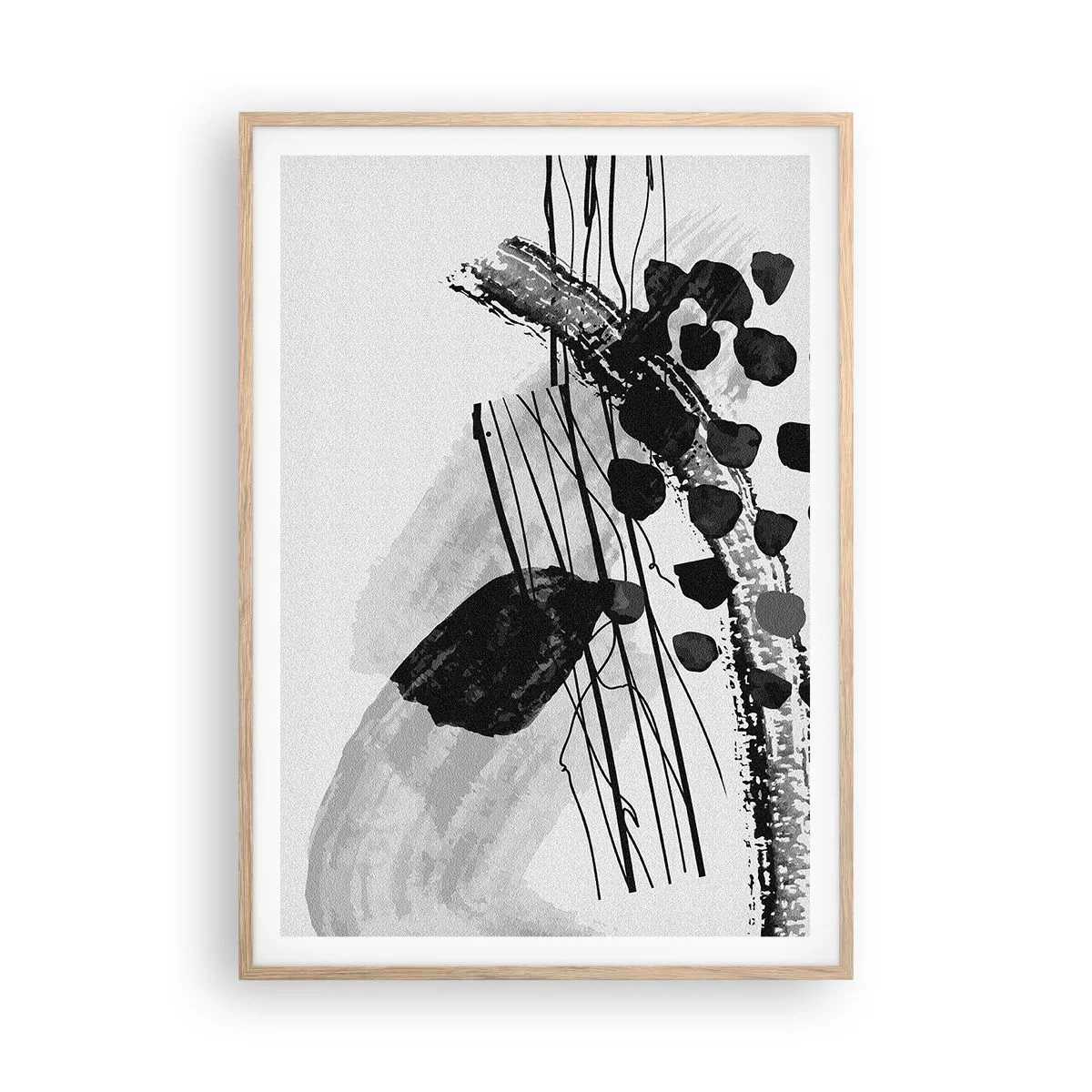 Plakat w ramie jasny dąb - Czarno-biała abstrakcja organiczna - 70x100 cm