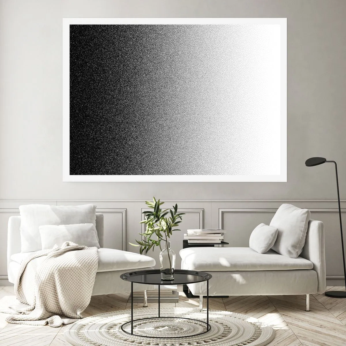 Plakat - Minimalistyczny gradient czerni i bieli w punkcie - 100x70cm - W stronę światła - Nowoczesna dekoracja ścienna do salonu i sypialni ARTTOR