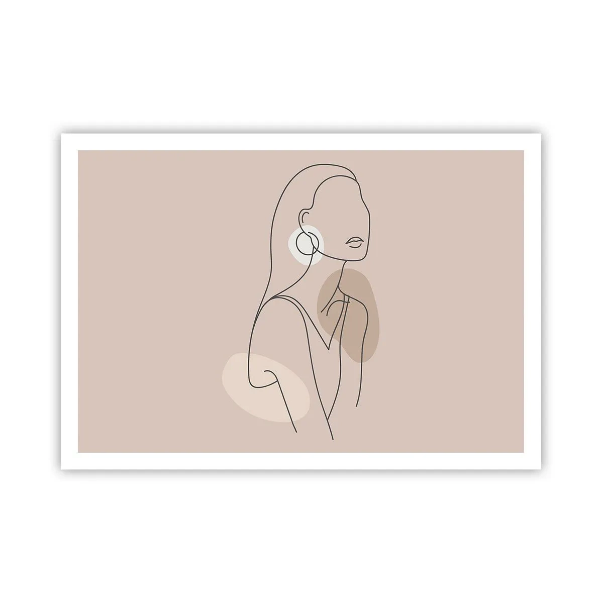 Plakat - Minimalistyczna ilustracja kobiety z konturów na beżowym tle - 100x70cm - Ikona dziewczęcości - Nowoczesna dekoracja ścienna do salonu i sypialni ARTTOR
