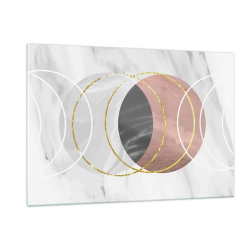 Obraz na szkle - Geometryczne koła w odcieniach miedzi, złota i marmuru - 120x80cm - Muzyka sfer - Nowoczesna dekoracja ścienna do salonu, kuchni i sypialni ARTTOR