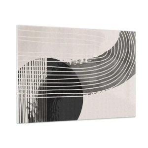 Obraz na szkle - Czarno-biała abstrakcja z liniami i geometrycznymi kształtami - 100x70cm - Tam i z powrotem - Nowoczesna dekoracja ścienna do salonu, kuchni i sypialni ARTTOR