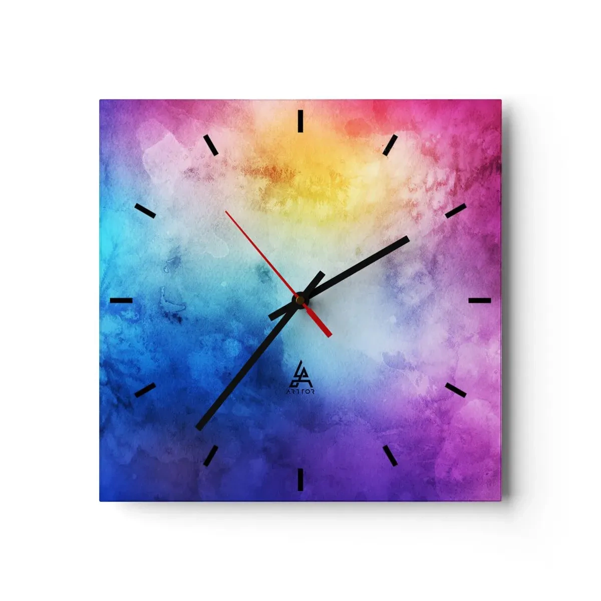 Zegar ścienny - Abstrakcyjna kompozycja w pastelowych odcieniach różu i błękitu - 30x30cm - Prawie w siódmym niebie - Nowoczesna dekoracja ścienna do salonu i sypialni ARTTOR