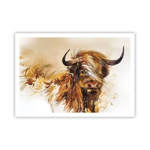 Plakat - Portret byka w artystycznym stylu akwareli - 100x70cm - Duma łowcy - Nowoczesna dekoracja ścienna do salonu i sypialni ARTTOR