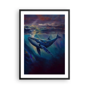 Plakat w czarnej ramie - Nastrojowy obraz wieloryba w podwodnym świetle - 50x70cm - Witaj w moim świecie - Nowoczesna dekoracja ścienna do salonu i sypialni ARTTOR