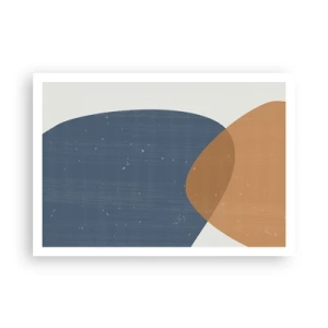 Plakat - Minimalistyczna kompozycja geometryczna w odcieniach niebieskiego i pomarańczowego - 100x70cm - Owale i wpływy - Nowoczesna dekoracja ścienna do salonu i sypialni ARTTOR
