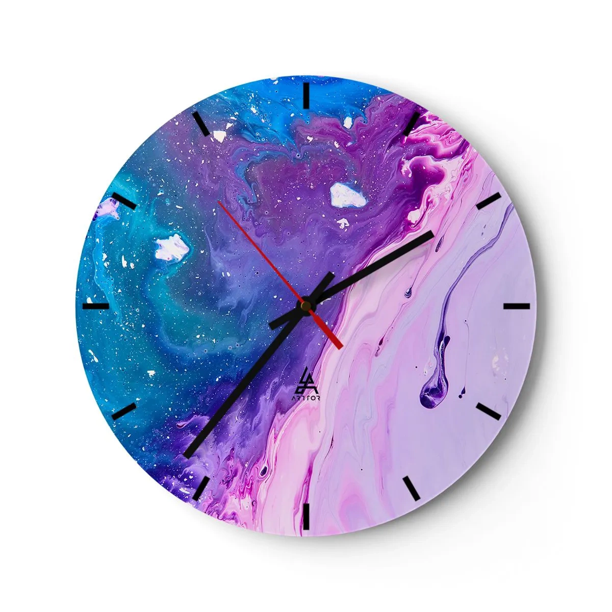 Zegar ścienny - Abstrakcyjne kolory w odcieniach fioletu i błękitu - 30x30cm - Yin i yang - Nowoczesna dekoracja ścienna do salonu, kuchni i sypialni ARTTOR