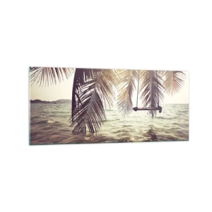 Obraz na szkle - Palma z huśtawką nad wodą w świetle słońca - 120x50cm - Można bujać w obłokach do woli - Nowoczesna dekoracja ścienna do salonu i sypialni ARTTOR