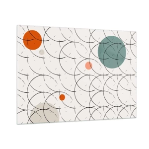 Obraz na szkle - Kolorowe koła i czarne linie na jasnym tle w stylu pop-art - 100x70cm - W pop-artowym duchu - Nowoczesna dekoracja ścienna do salonu, kuchni i sypialni ARTTOR
