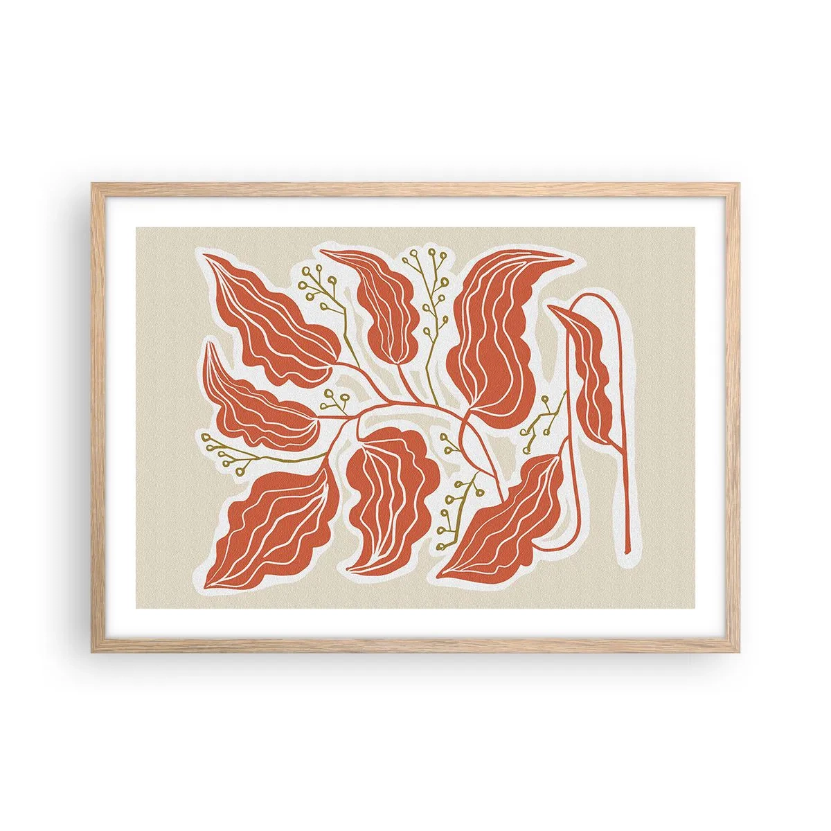 Plakat w ramie jasny dąb - Ludowo i koralowo - 70x50 cm