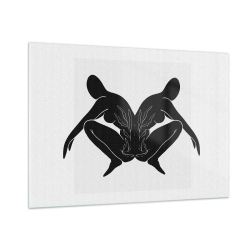 Obraz na szkle - Czarne postacie tworzące symetryczne serce na białym tle - 100x70cm - Wspólna dusza - Nowoczesna dekoracja ścienna do salonu, kuchni i sypialni ARTTOR