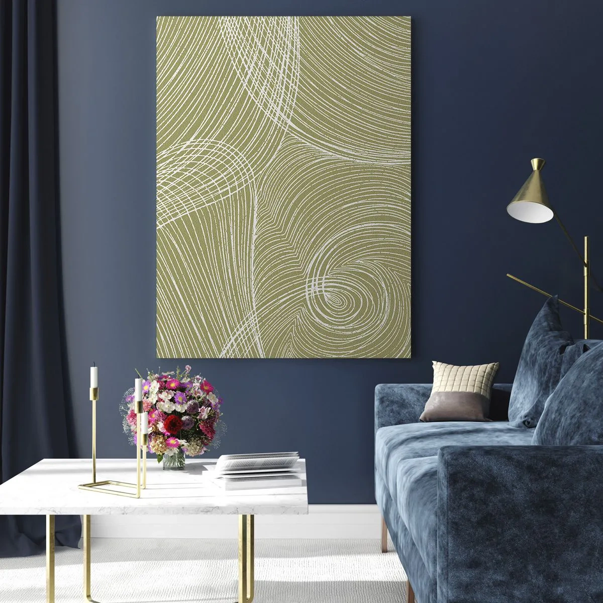 Obraz na szkle - Zielono-białe linie w abstrakcyjnej kompozycji - 70x100cm - Abstrakcja misterna w bieli - Nowoczesna dekoracja ścienna do salonu i sypialni ARTTOR