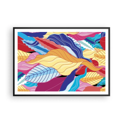 Plakat w czarnej ramie - Barwne liście w żywych kolorach tworzące dynamiczną kompozycję - 100x70cm - Kolorowy bałagan - Nowoczesna dekoracja ścienna do salonu i sypialni ARTTOR