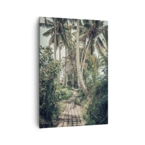 Obraz na płótnie - Ścieżka w tropikalnym lesie otoczona palmami - 70x100cm - Palmowa aleja - Nowoczesna dekoracja ścienna do salonu i sypialni ARTTOR