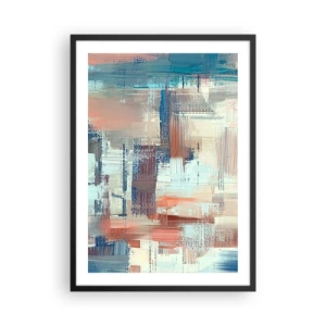 Plakat w czarnej ramie - Dotrzeć do światła - Abstrakcyjna kompozycja pociągnięć pędzla w ciepłych barwach - 50x70cm