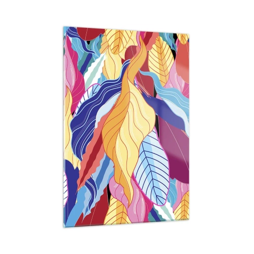Obraz na szkle - Kolorowe abstrakcyjne liście na szklanym tle - 50x70cm - Kolorowy bałagan - Nowoczesna dekoracja ścienna do salonu, kuchni i sypialni ARTTOR