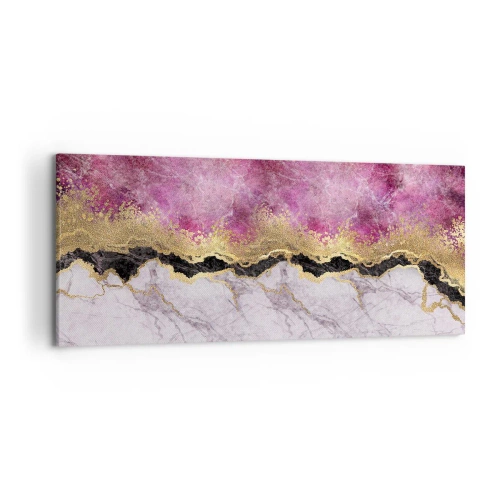 Obraz na płótnie - Abstrakcyjny marmur w odcieniach różu ze złotymi akcentami - 120x50cm - Na granicy - Nowoczesna dekoracja ścienna do salonu i sypialni ARTTOR