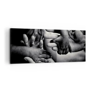 Obraz na płótnie - Czarno-białe dłonie różnych pokoleń - 120x50cm - Być człowiekiem - Nowoczesna dekoracja ścienna do salonu i sypialni ARTTOR