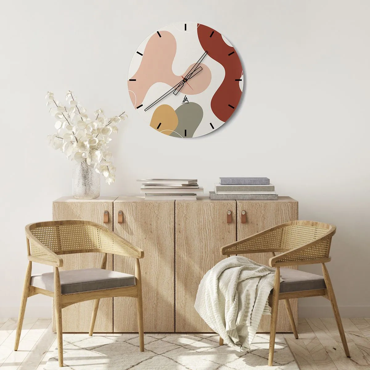 Zegar ścienny - Abstrakcyjna kompozycja organicznych kształtów i barw - 30x30cm - Esy czy floresy? - Nowoczesna dekoracja ścienna do salonu, kuchni i sypialni ARTTOR