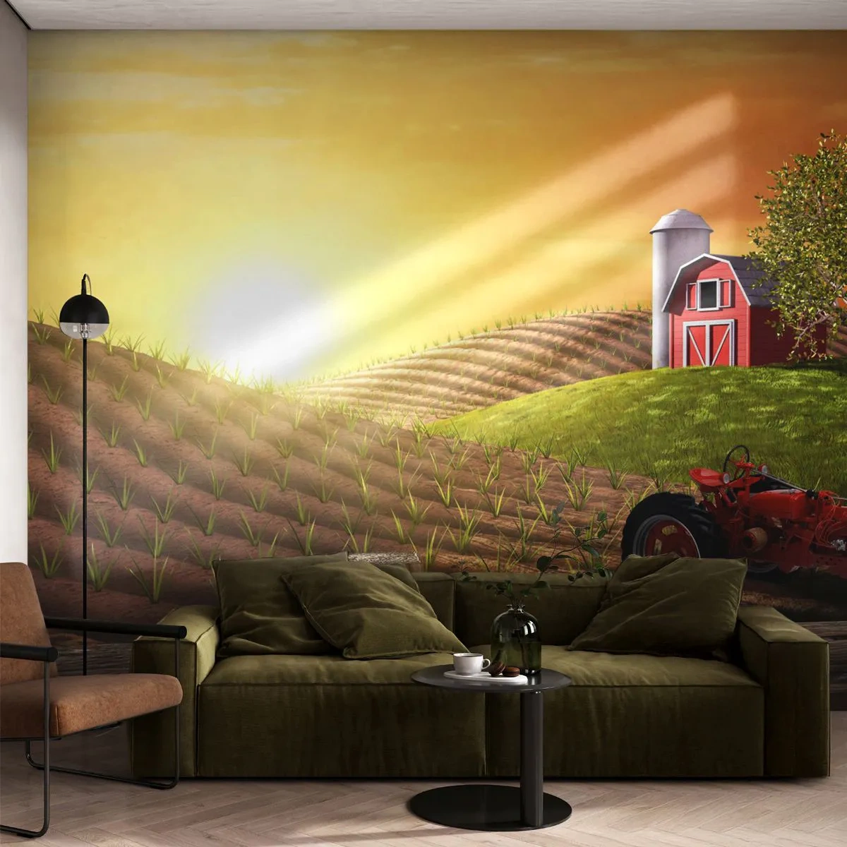 Fototapeta Premium Canvas - Farma jak z bajki - Gospodarstwo Rolne, Krajobraz, Traktor - 250x175 cm
