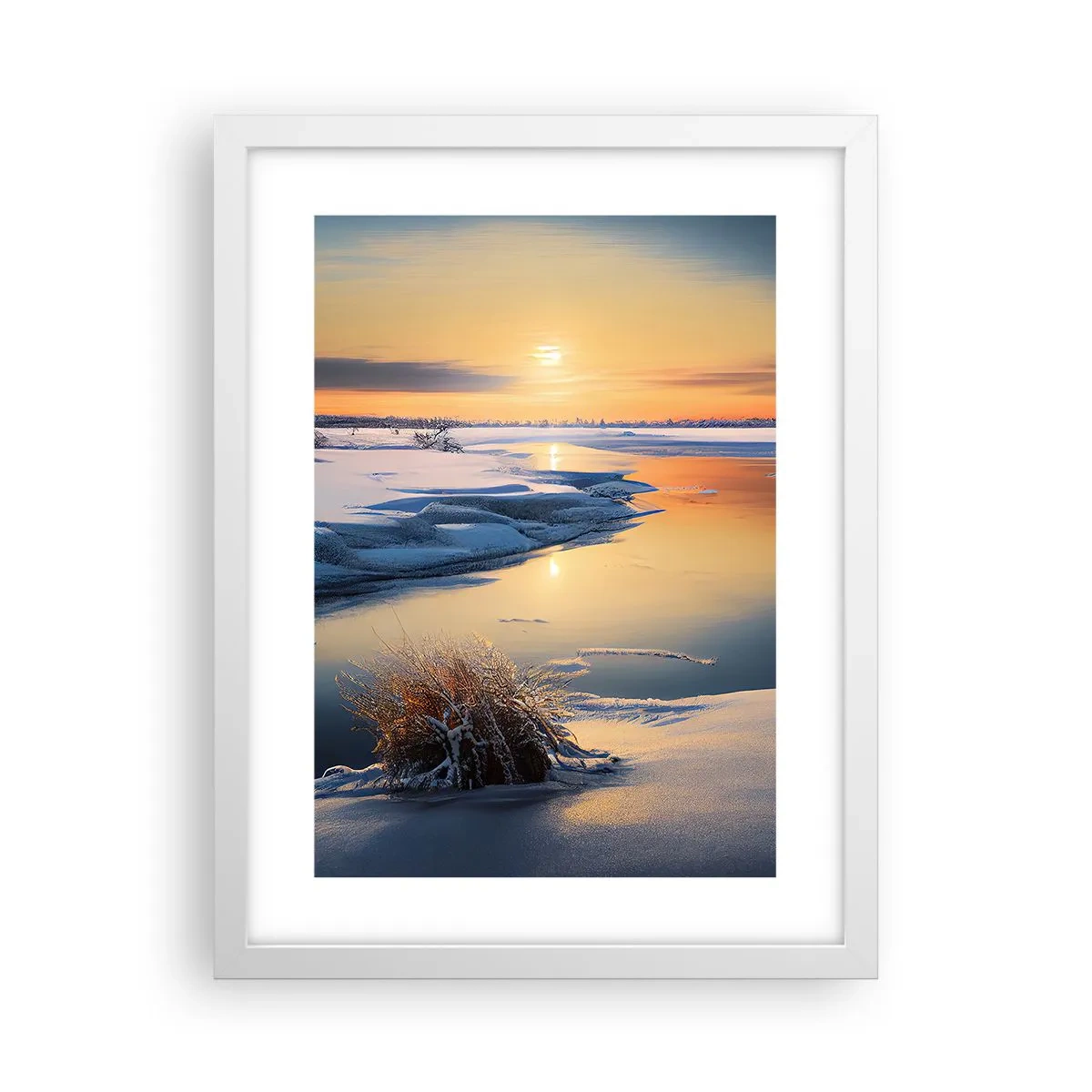 Plakat w białej ramie - Zimowy zachód słońca - 30x40 cm