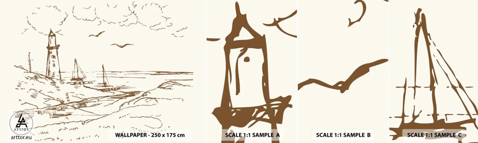 Fototapeta Próbka Standard Eco - Zarys wspomnienia lata - Grafika, Wybrzeże, Latarnia Morska - 100x30 cm