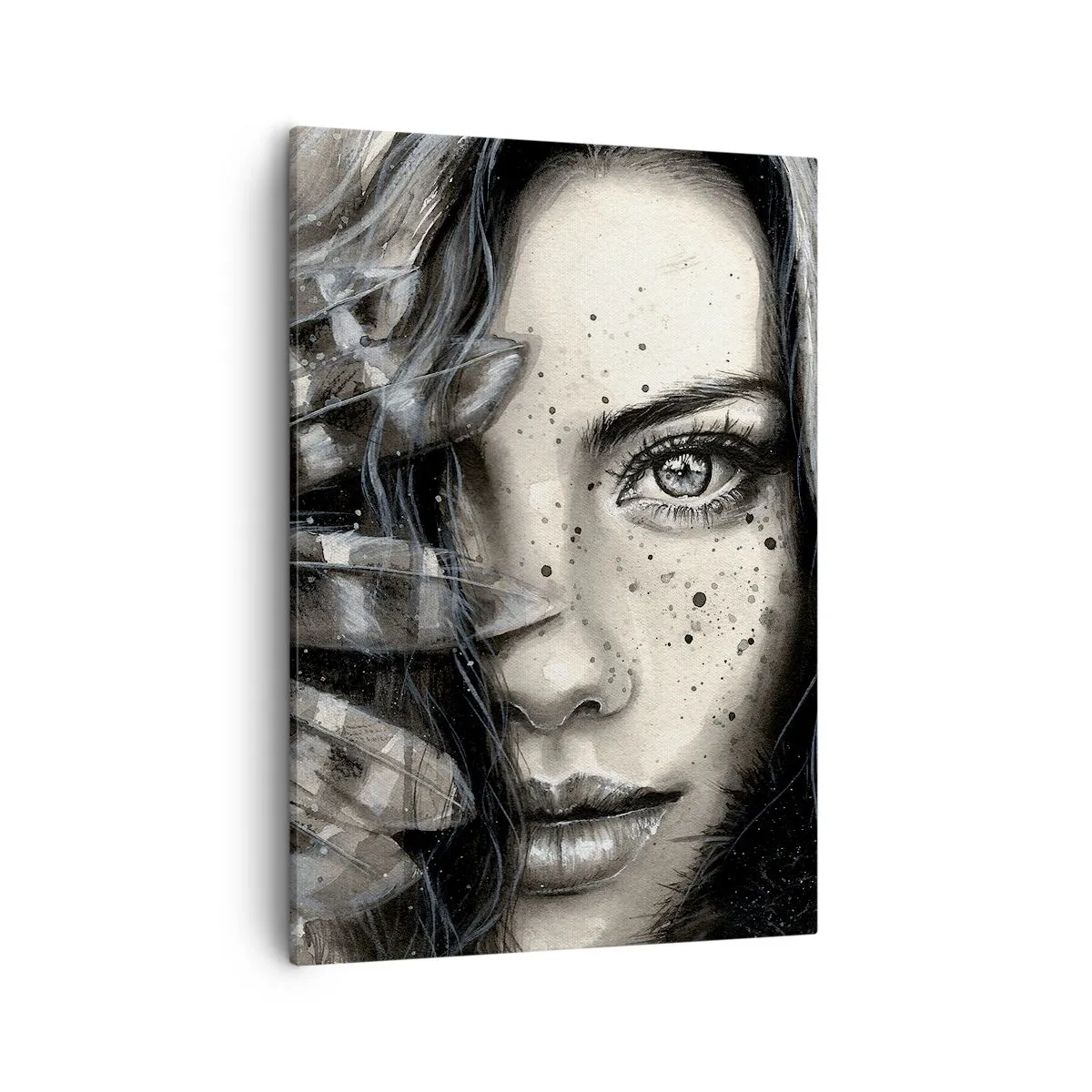 Obraz na płótnie - Portret kobiety w monochromatycznym, artystycznym stylu - 50x70cm - Dzika piękność - Nowoczesna dekoracja ścienna do salonu, kuchni i sypialni ARTTOR