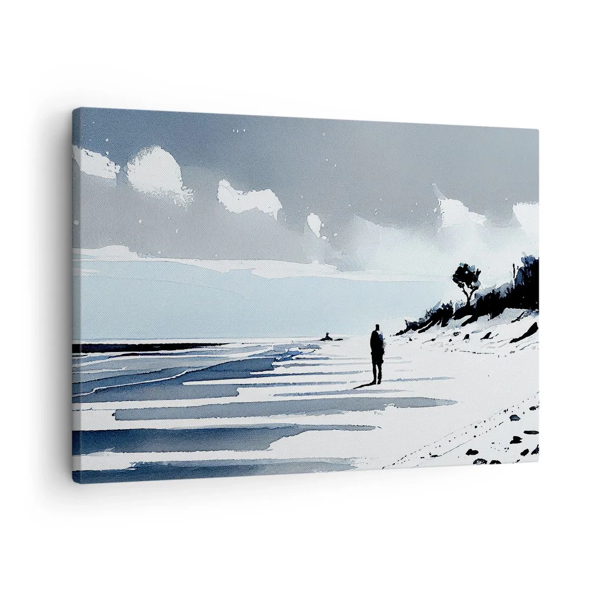 Obraz na płótnie - Samotna postać spacerująca po pustej plaży - 70x50cm - Sam na sam - Nowoczesna dekoracja ścienna do salonu i sypialni ARTTOR