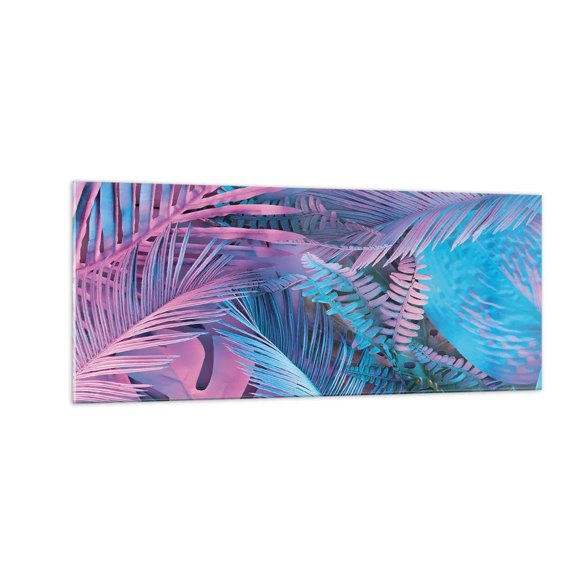 Obraz na szkle - Tropiki w różu i błękicie - 100x40 cm