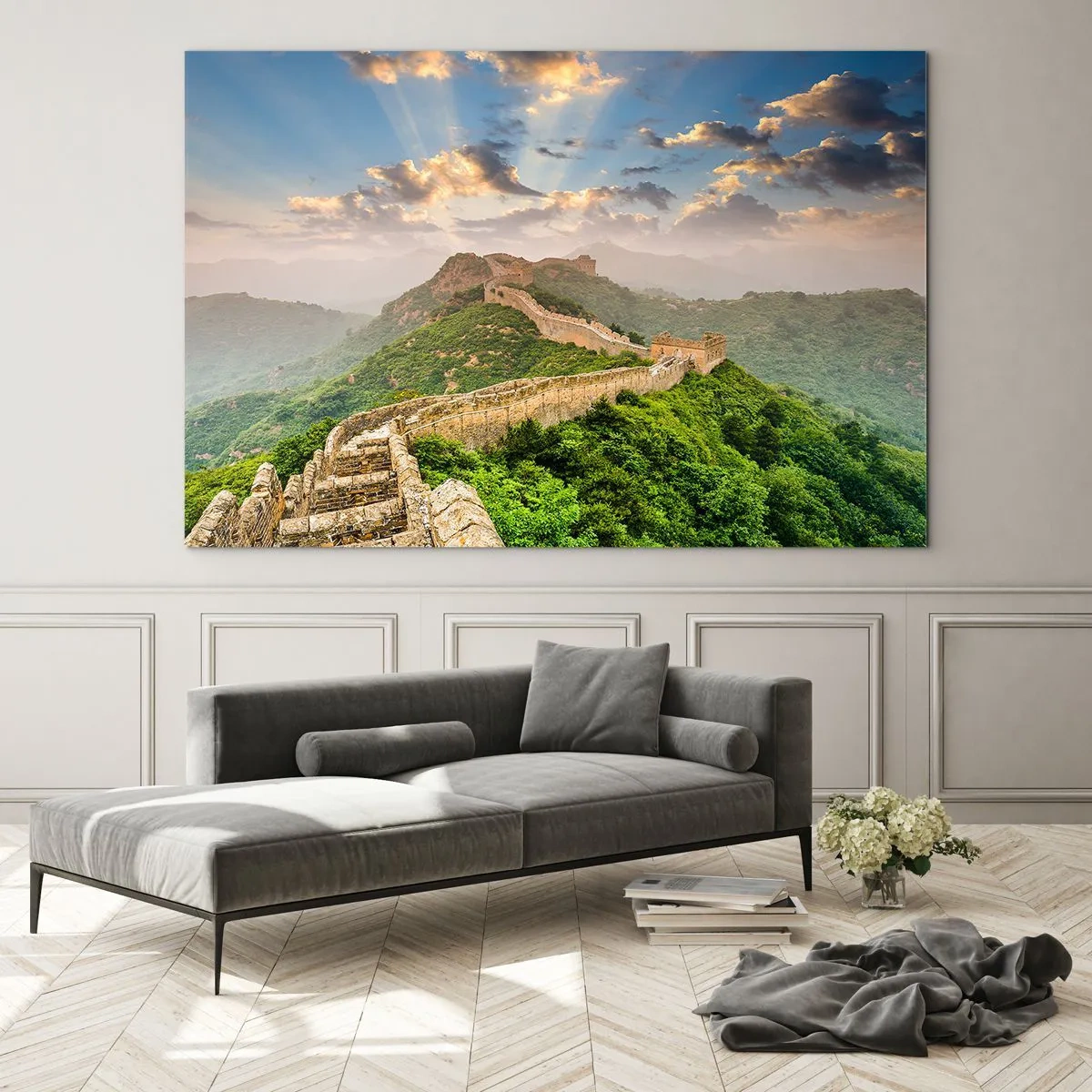 Obraz na szkle - Wielki Mur Chiński w górzystym krajobrazie - 70x50cm - Nieprzemijająca wielkość - Nowoczesna dekoracja ścienna do salonu i sypialni ARTTOR