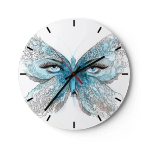 Zegar ścienny - Błękitny motyl z detalami oczu i delikatnym artystycznym wzorem - 30x30cm - Modraszek eros - Nowoczesna dekoracja ścienna do salonu, kuchni i sypialni ARTTOR