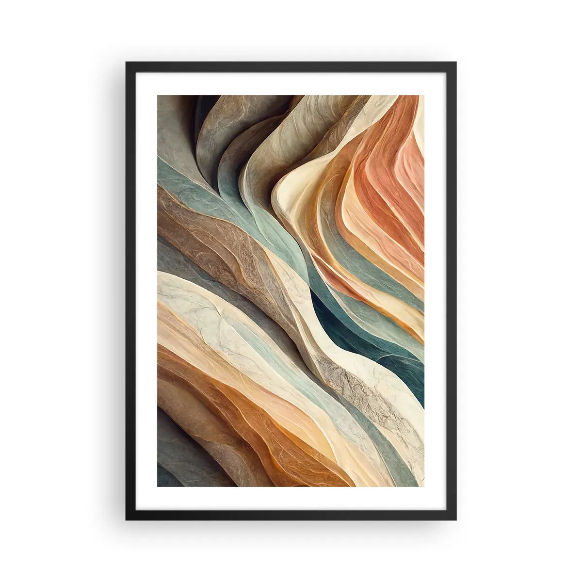 Plakat w czarnej ramie - Organiczne fale w ciepłych, naturalnych odcieniach - 50x70cm - Chwila przed zmianą - Nowoczesna dekoracja ścienna do salonu i sypialni ARTTOR