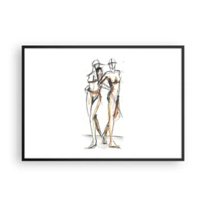 Plakat w czarnej ramie - Artystyczny szkic dwóch sylwetek na białym tle - 100x70cm - Studium wdzięku - Nowoczesna dekoracja ścienna do salonu i sypialni ARTTOR