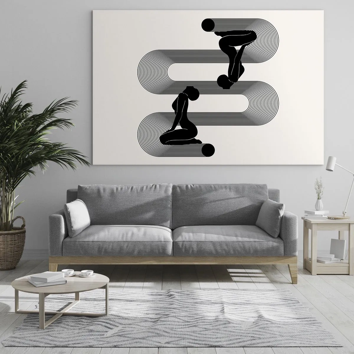 Obraz na szkle - Minimalistyczne kobiece sylwetki z graficznym motywem linii - 70x50cm - Zmysłowa symetria - Nowoczesna dekoracja ścienna do salonu i sypialni ARTTOR